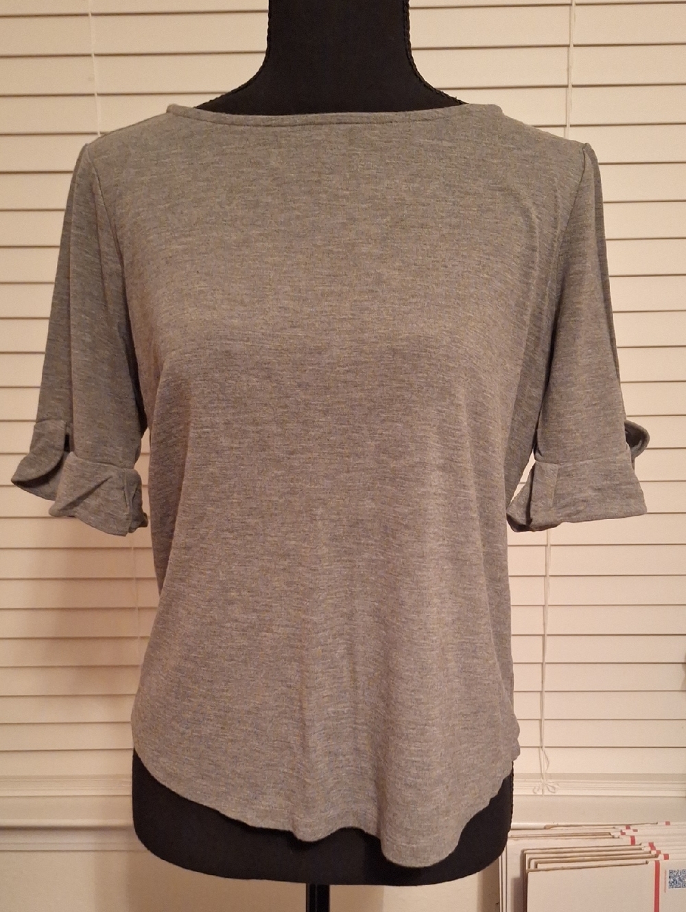 Ann Taylor Factory Heather Gray Boatneck Short Sleeve Top